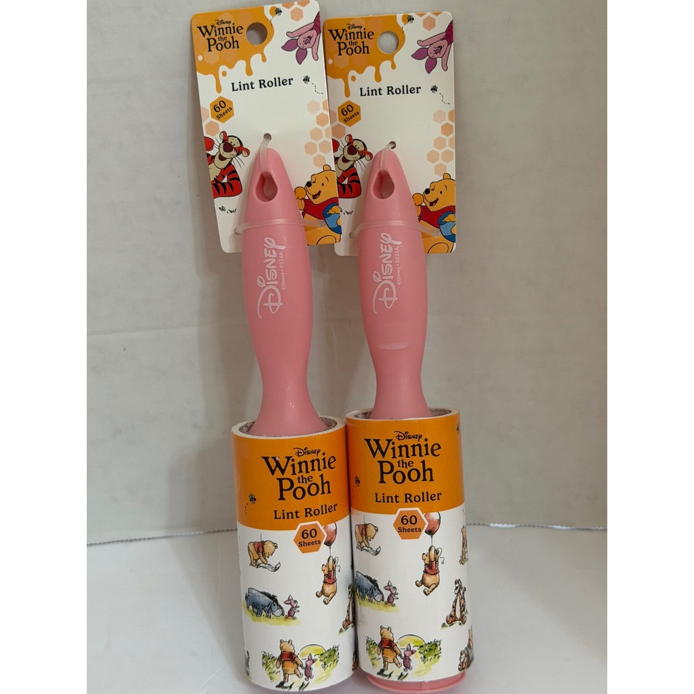 Disney Winnie the Pooh Lint Roller Set 2 Pack Pink Handle 60 Sheets Each New
